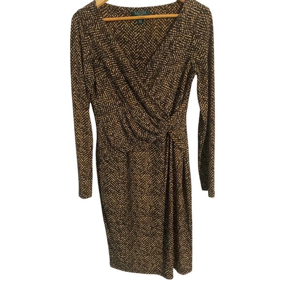 Lauren Ralph Lauren faux wrap dress women’s 6 brown snake print stretch career - Picture 1 of 6